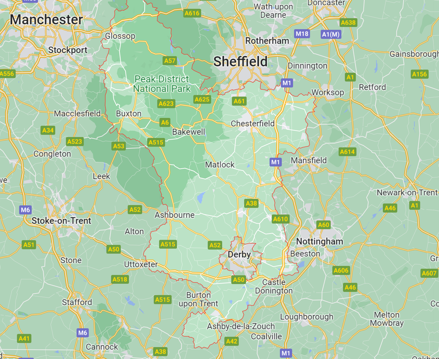Map of Healthwatch Derbyshire area