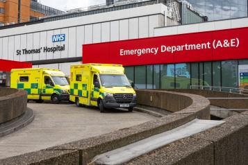 mbulances outside an Emergency Department in London, UK stock photo